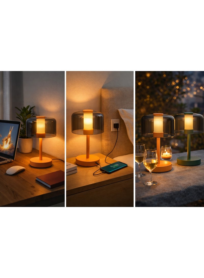 HIAS Effortless Glow Rechargeable LED Table Lamp – Touch Sensor Cordless Desk Light with 3 Brightness Levels, Warm White & Neutral Light, USB/Battery Operated Portable Night Lamp for Bedroom, Bedside, Office, Restaurant, Hotel & Bar Decor (Orange) - Image 3